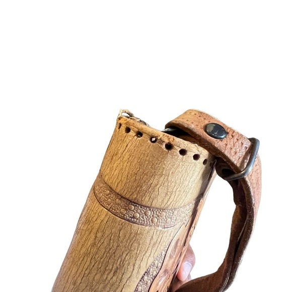 Vintage Hand Tooled Brown Leather Purse Adjustable Wide Strap Handbag - Picture 12 of 15